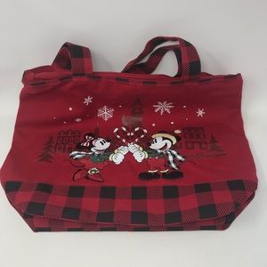 Disney Parks Mickey Minnie Mouse Holiday Christmas Large Tote Bag Plaid Red